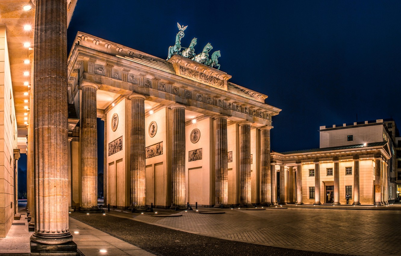 Photo Wallpaper Night, The City, Germany, Lighting, - Brandenburg Gate - HD Wallpaper 