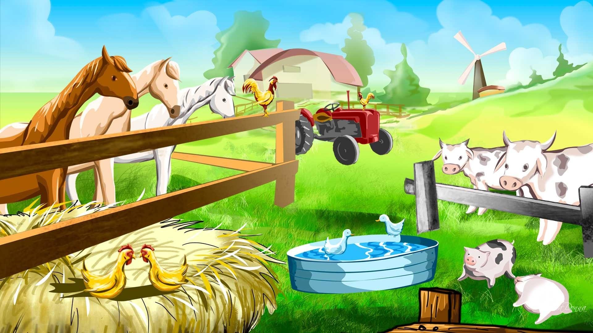 Photo Wallpaper - Farm Background With Animals - HD Wallpaper 