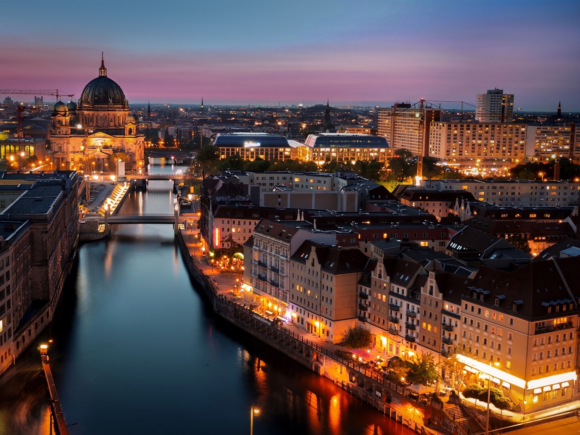 Wallpaper Berlin, Germany, City, Night, Lights, Buildings, - Berlin Spree By Night - HD Wallpaper 