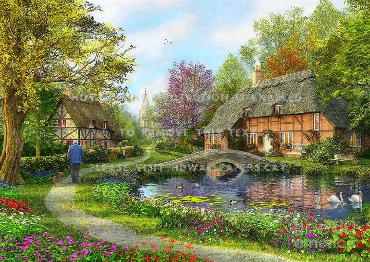 English Cottage Flowers Gardens Lakes In - Beautiful Bridges And Lakes - HD Wallpaper 