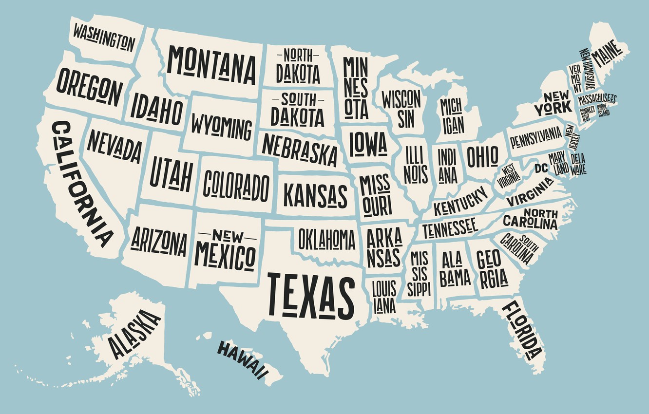 Photo Wallpaper Usa, Map, States - Nombres Estados De Estados Unidos - HD Wallpaper 