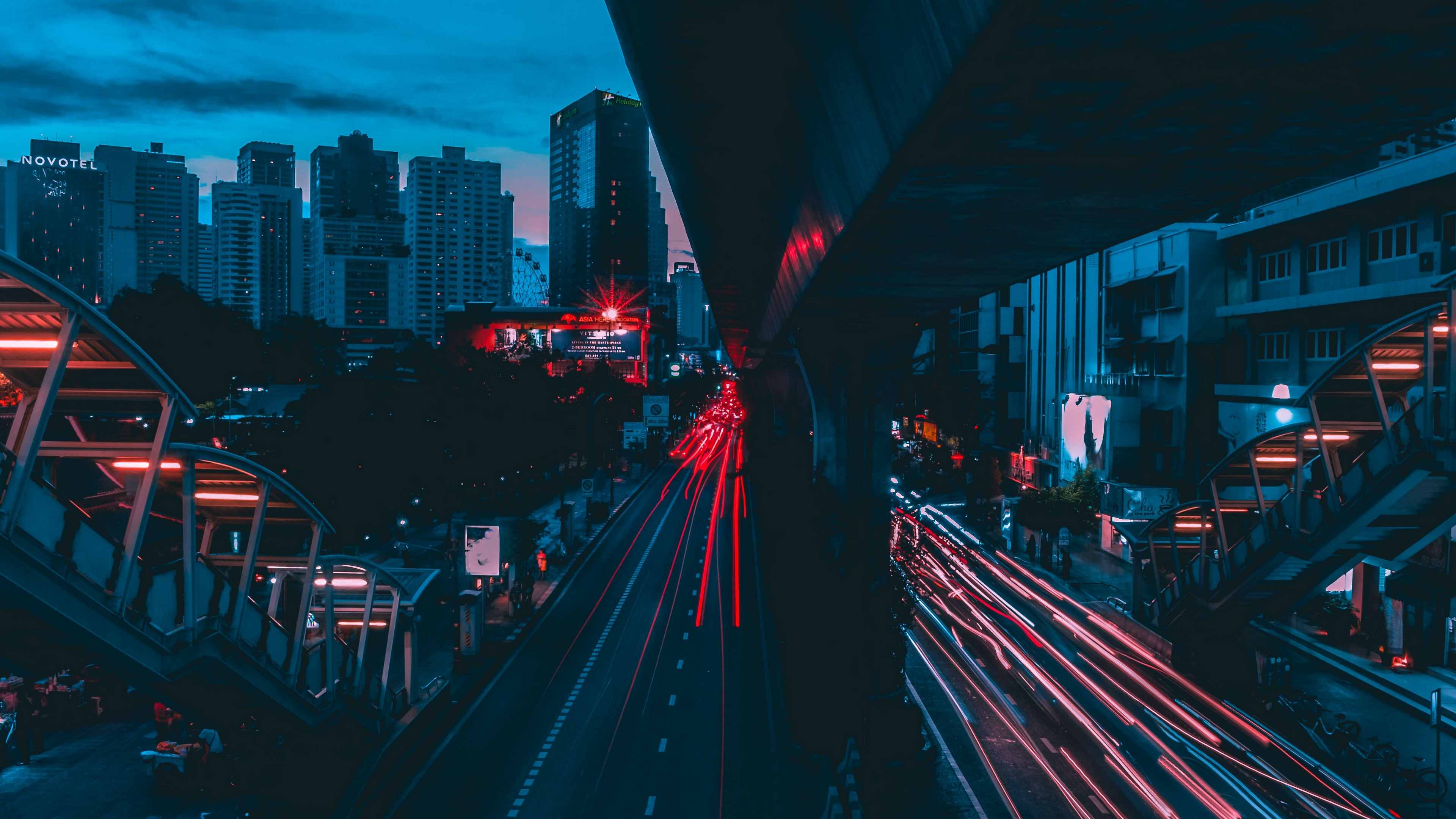 Wallpaper Night City, City Lights, Traffic, Thailand, - HD Wallpaper 