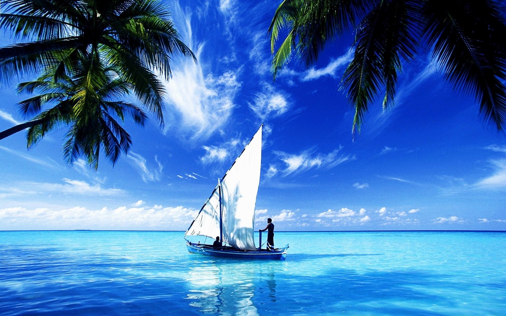 Ocean Scene Wallpaper Sail Boat 
 Data Src - Beautiful Ocean Wallpaper Desktop - HD Wallpaper 
