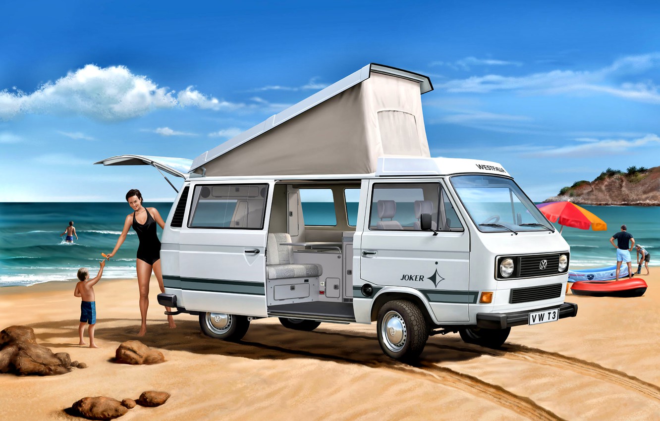 Photo Wallpaper Beach, Girl, Stones, Child, Volkswagen - Vw T3 - HD Wallpaper 