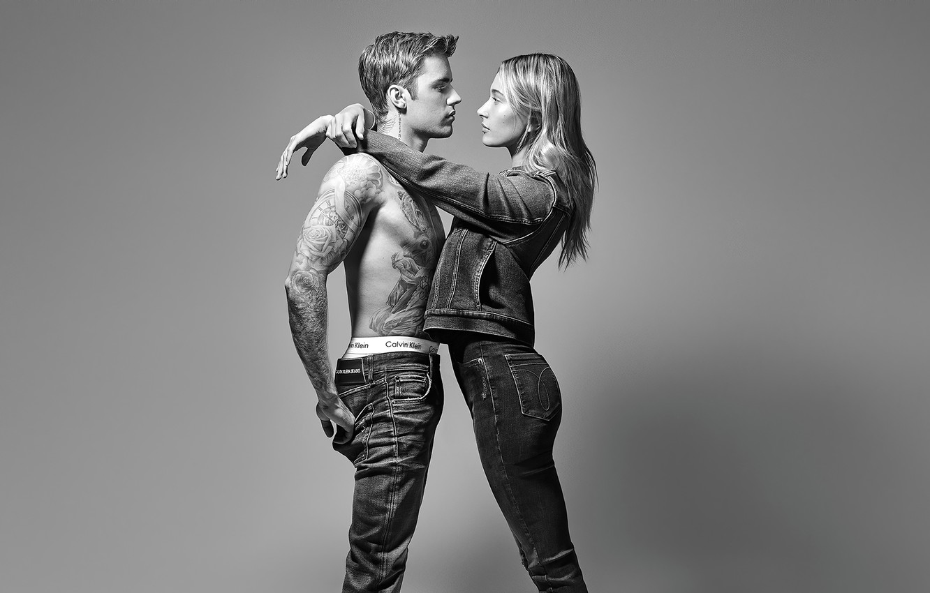 Photo Wallpaper Girl, Photo, Guy, Lovers, Justin Bieber, - Justin Bieber Hailey Baldwin Calvin Klein - HD Wallpaper 