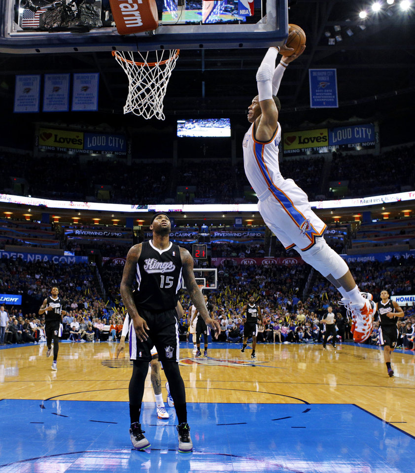 Oklahoma City S Russell Westbrook Goes Up For A Dunk - Slam Dunk - HD Wallpaper 