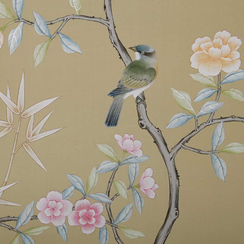 Classic Birds & Flowers High-end Embroidery Wallpaper - Nightingale - HD Wallpaper 