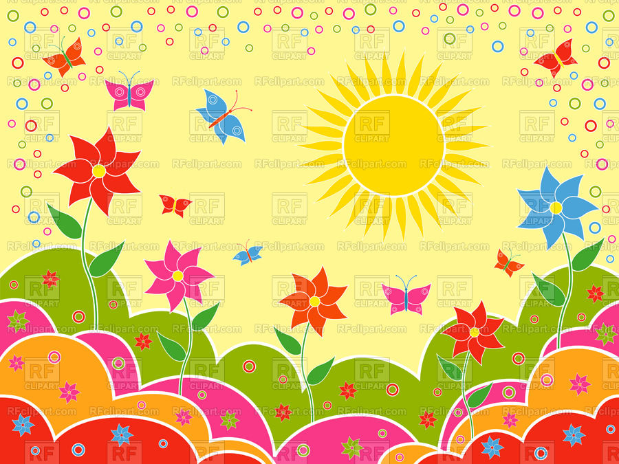 Sunny Summer Landscape As Children Wallpaper Vector - Summer Clipart - HD Wallpaper 