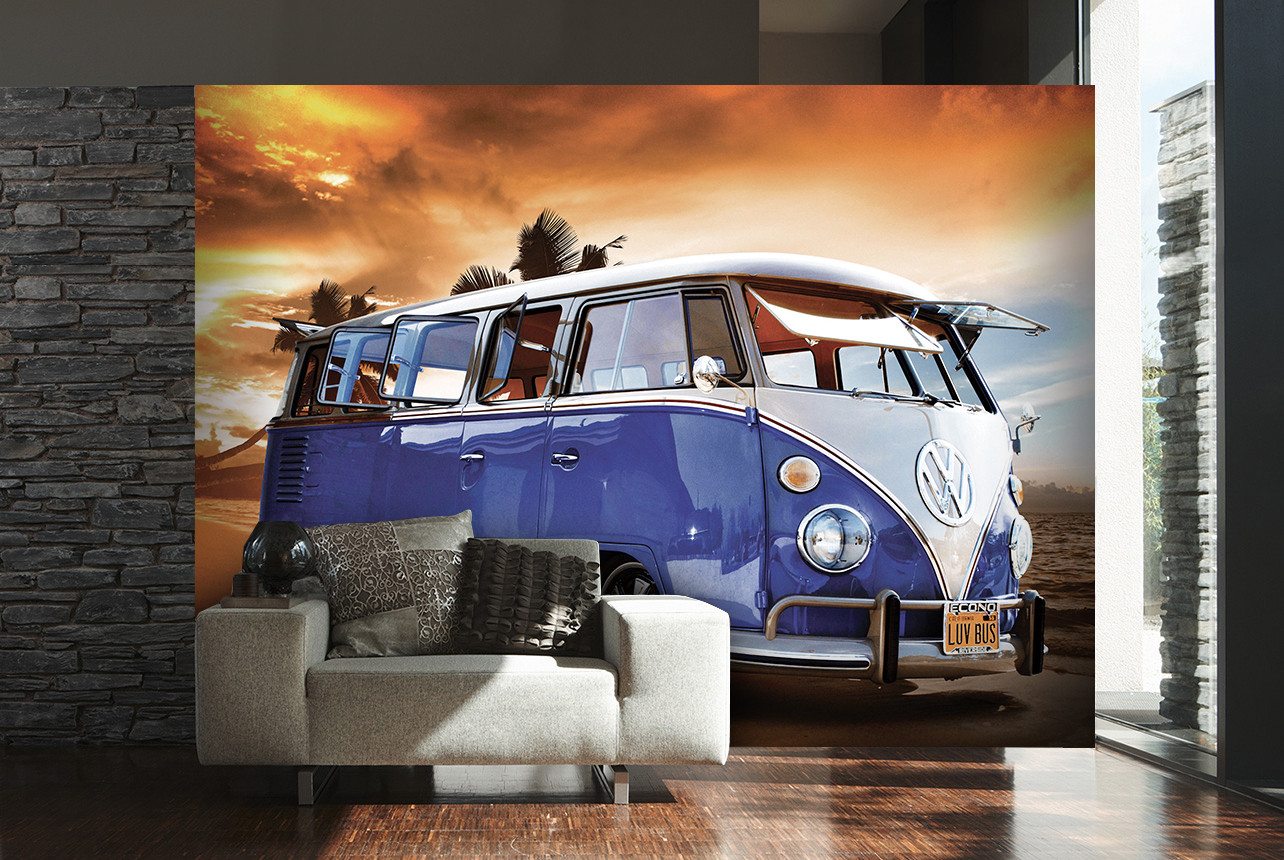 Camper Van Sunset Wallpaper Mural - Old School Volkswagen Van - HD Wallpaper 