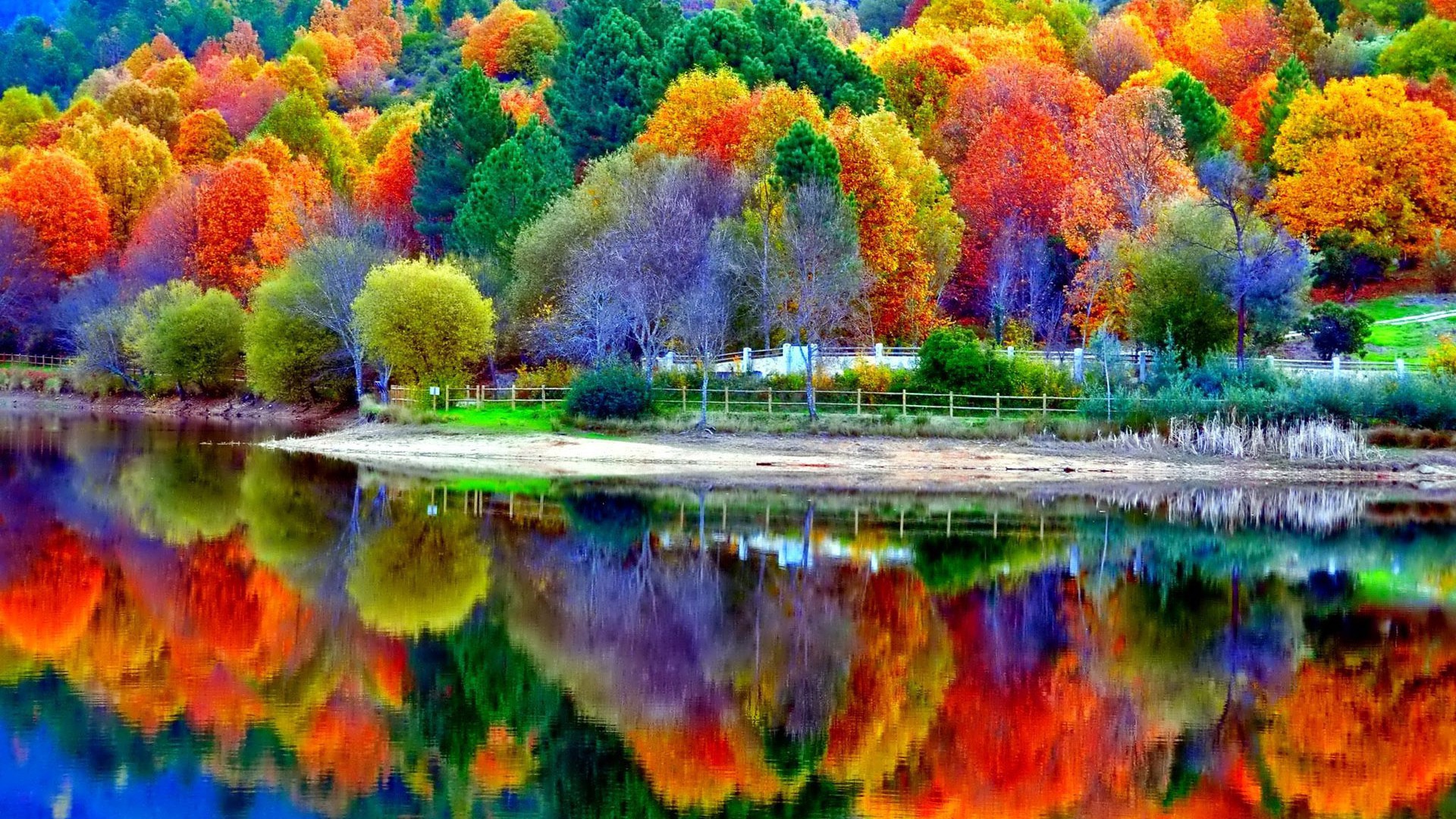 Beautiful Autumn Lake Scenery Wallpaper - Beautiful Fall Computer Backgrounds - HD Wallpaper 