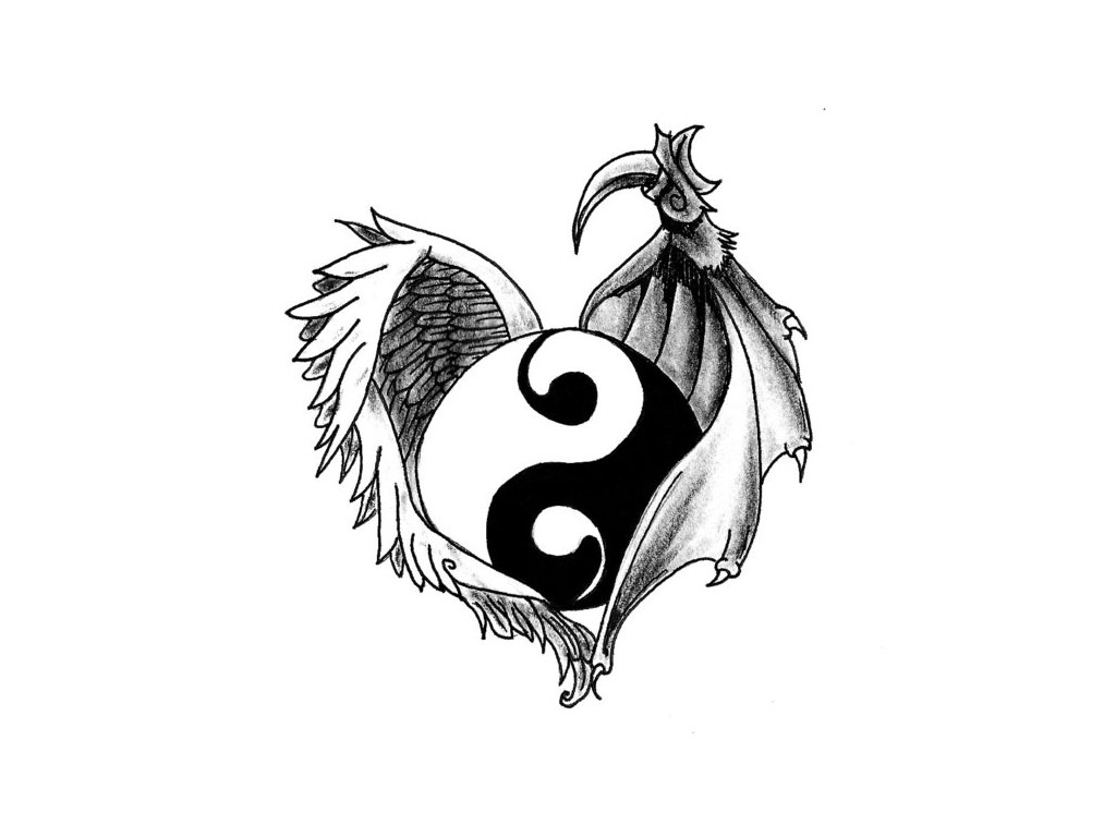 Yin Yang With Wings Tattoo - HD Wallpaper 