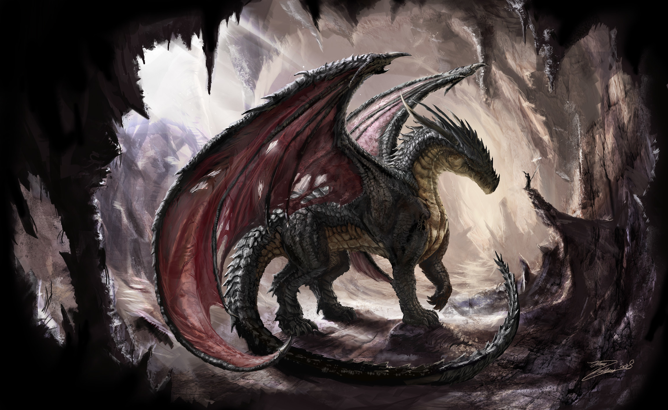 Free Dragon And Wizard Wallpaper Background 
 Data-src - Black Dragon - HD Wallpaper 