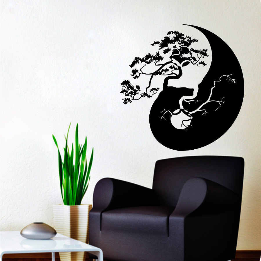 Tree Bonsai Yin Yang Pattern Art Designed Wall Sticker - Yin Yang Bonsai Tree - HD Wallpaper 