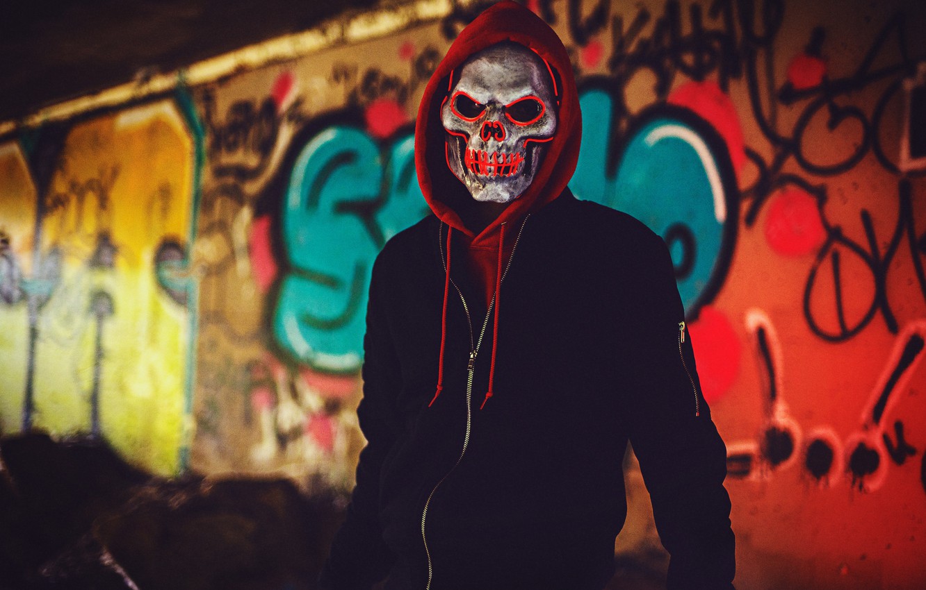 Photo Wallpaper Skull, Mask, Hood, Male - Skull Mask Wallpaper Hd - HD Wallpaper 