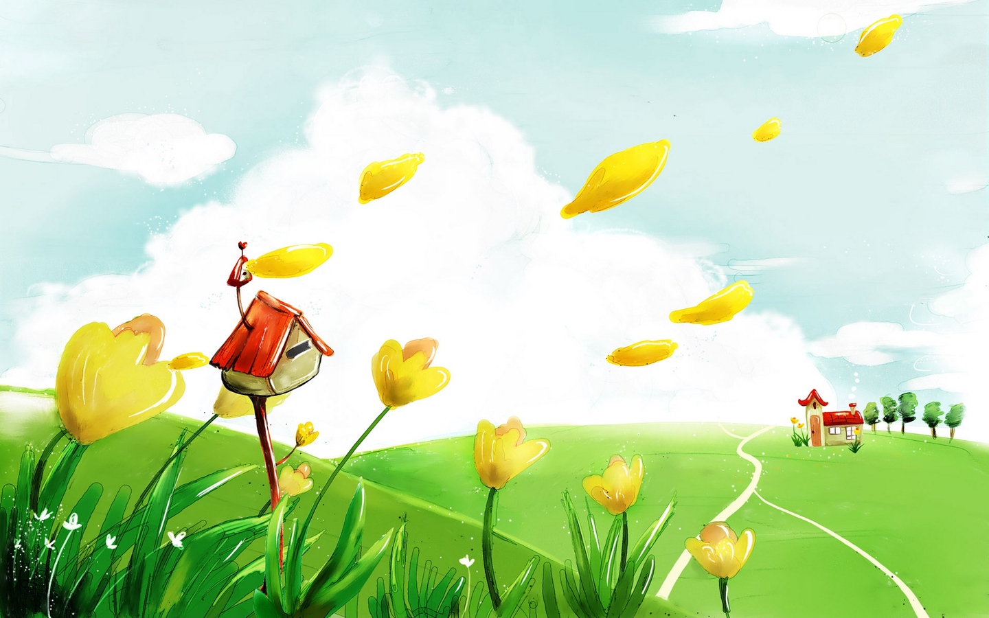 Wallpaper House, Field, Grass, Wind, Nature - Cartoon Landscape Hd - 1440x900 Wallpaper Wallpaper House, Field, Grass, Wind, Nature - Cartoon Landscape Hd - 1440x900 Wallpaper
