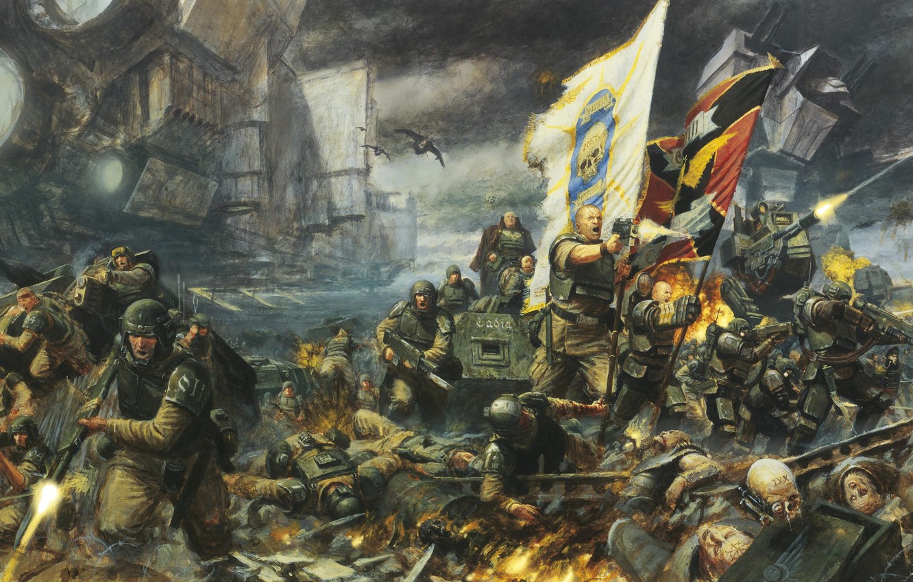 Photo Wallpaper Soldier, War, Flag, Human, Warhammer - Imperial Guard 40k - HD Wallpaper 