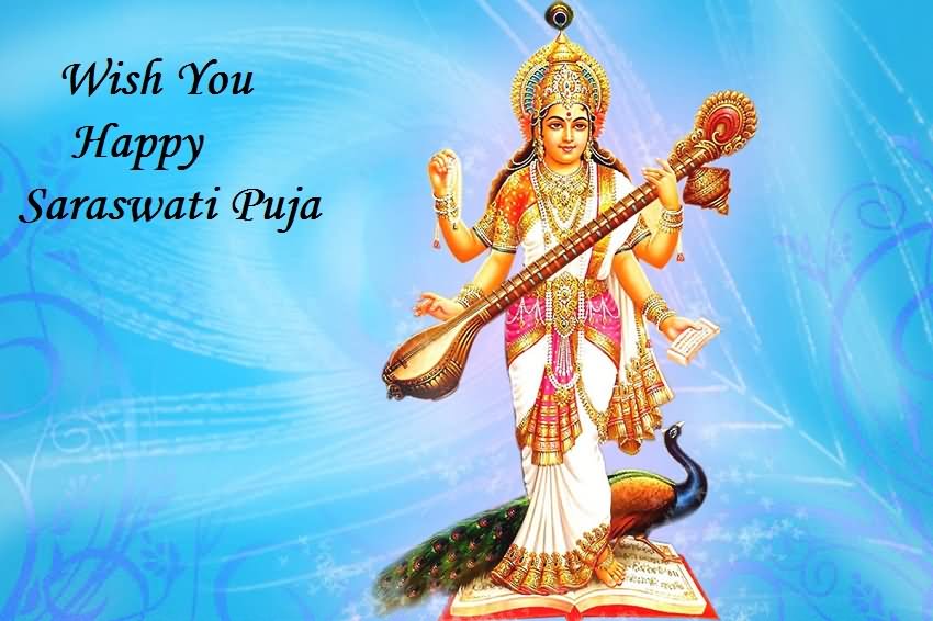 Wish You Happy Saraswati Puja Picture - Happy Saraswati Puja - HD Wallpaper 