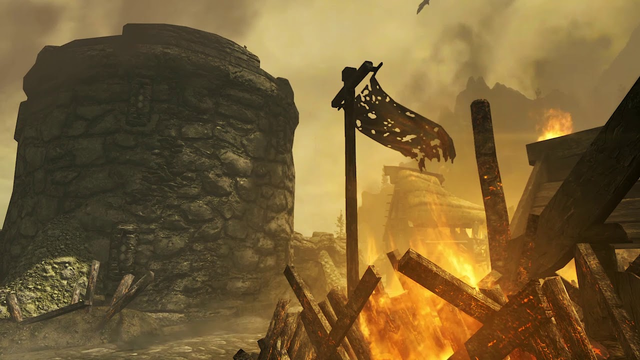 Skyrim Dragon Attacks Helgen - HD Wallpaper 