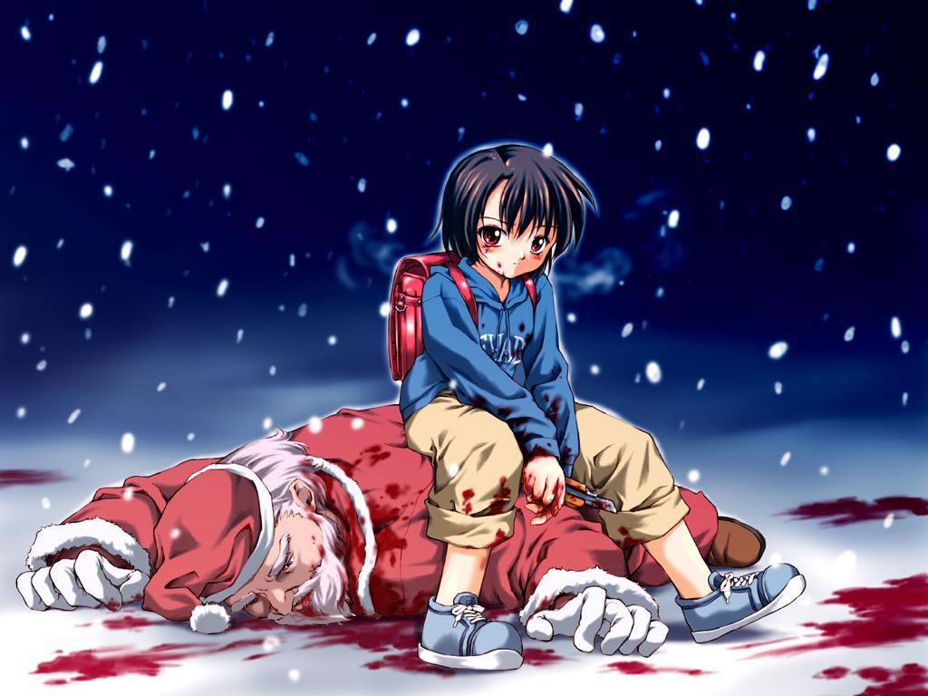 Little Boy Sitting On Beaten Up Father Christmas - Dead Santa Claus - HD Wallpaper 