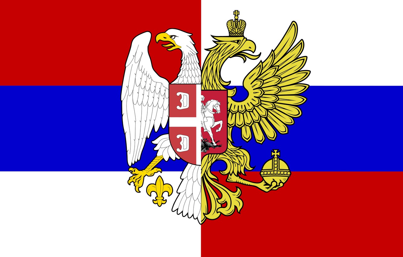 Photo Wallpaper Flag, Tricolor, Coat Of Arms, Russia, - Russian And Serbian Flag - HD Wallpaper 