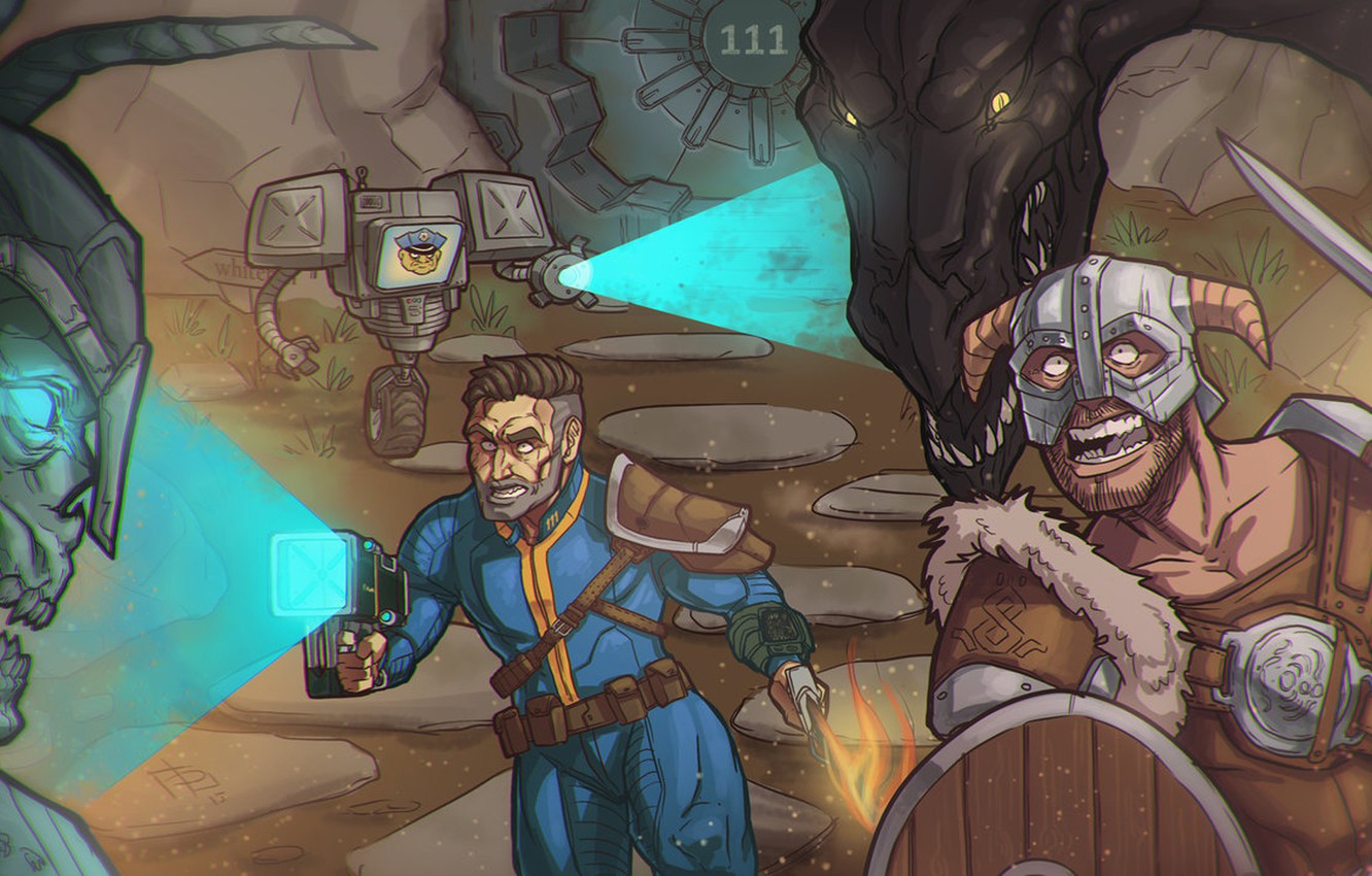 Photo Wallpaper Dragon, Fallout, Heath, Art, Skyrim, - Skyrim And Fallout 4 - HD Wallpaper 