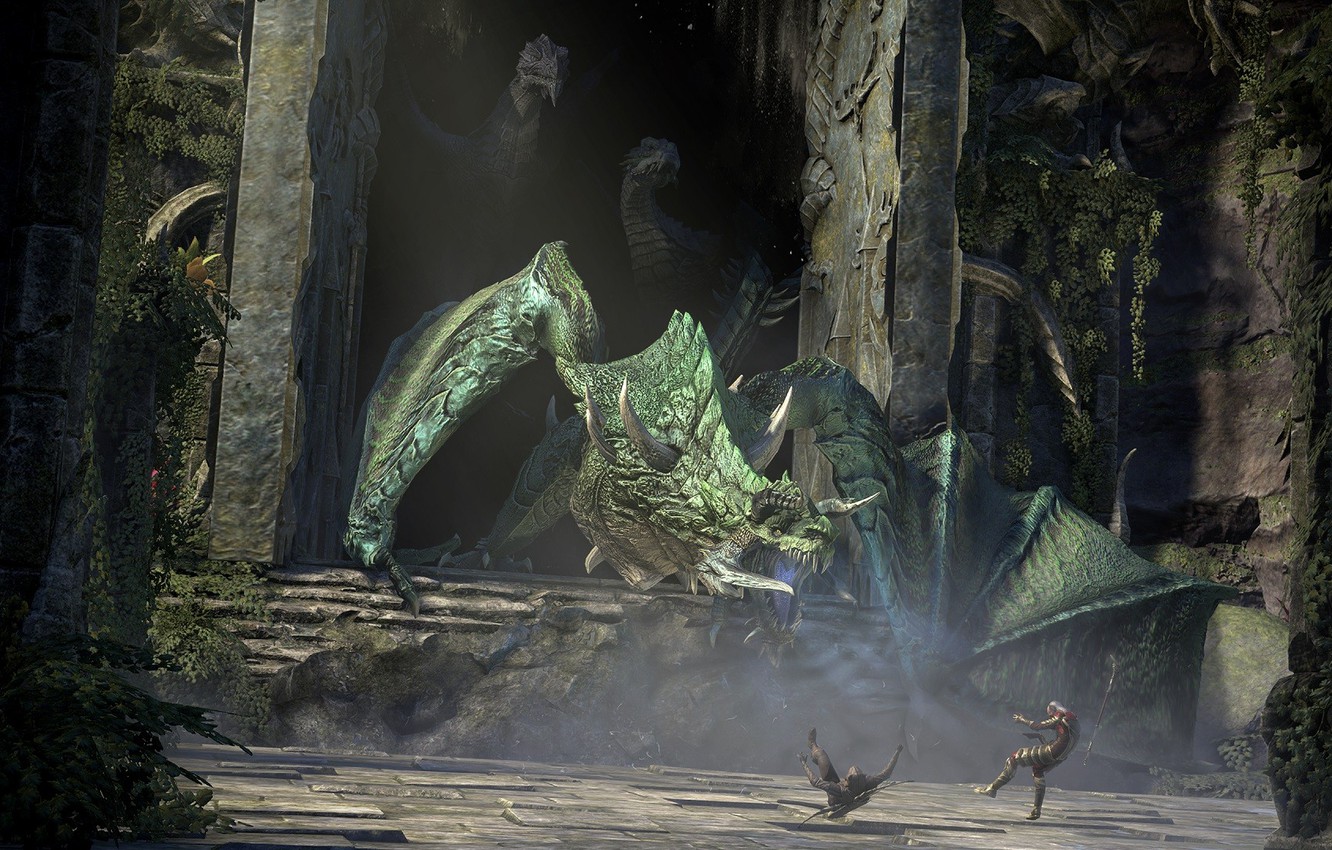 Photo Wallpaper Dragon, Dragon, Mag, The Elder Scrolls - Elder Scrolls Online Elsweyr Dragons - HD Wallpaper 