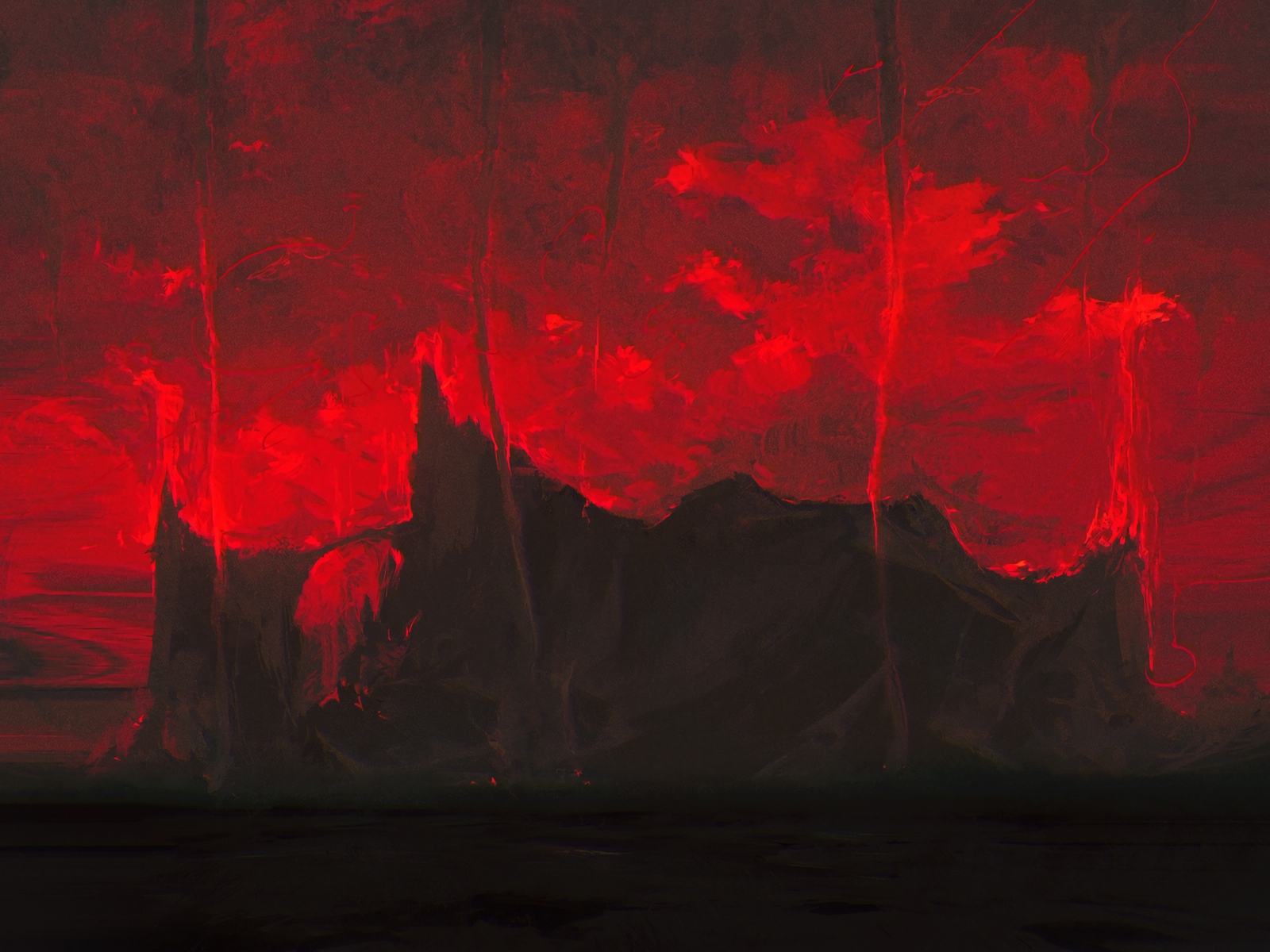 Wallpaper Mountains, Dark, Art, Red, Black - Darkness - 1600x1200 Wallpaper  