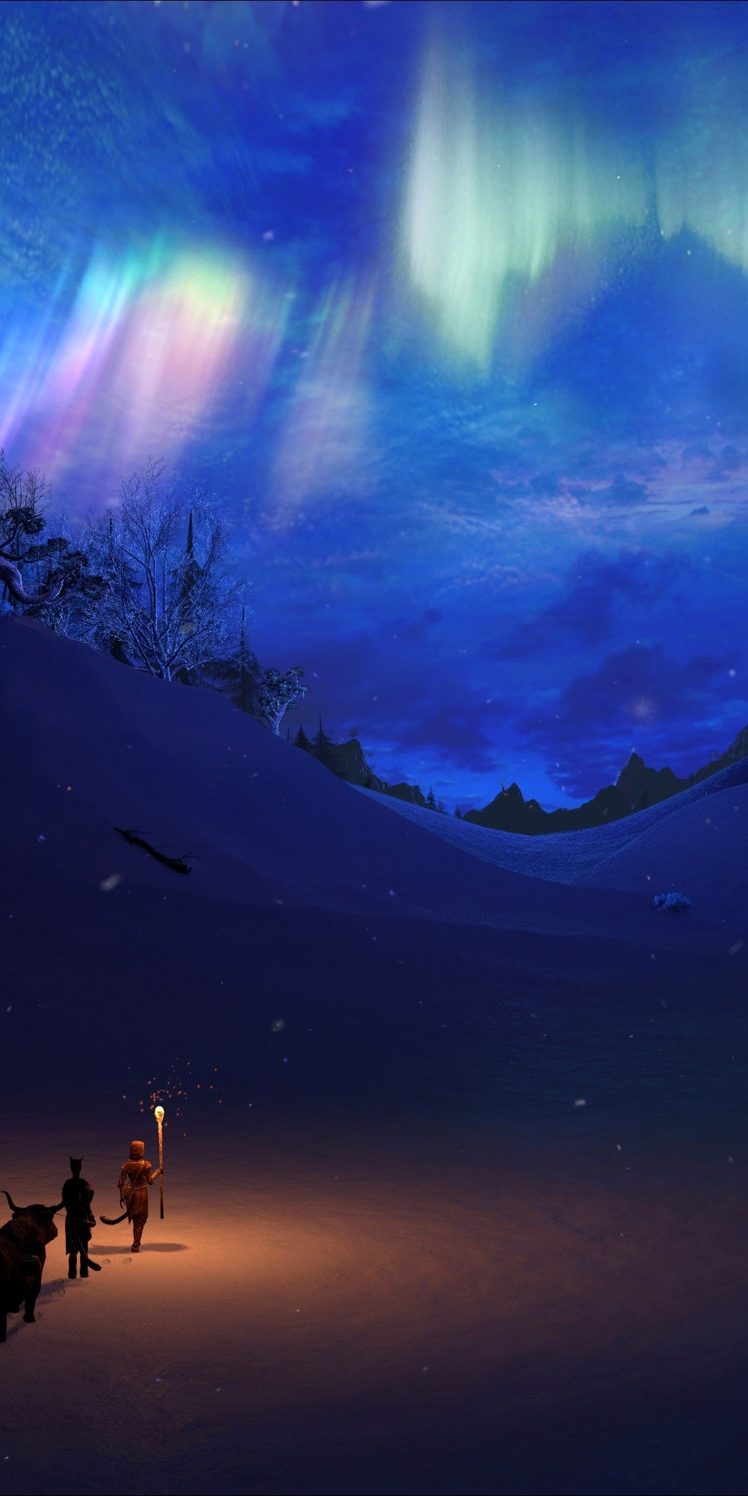 Northern Lights, Landscape, The Elder Scrolls V - Skyrim Night - HD Wallpaper 