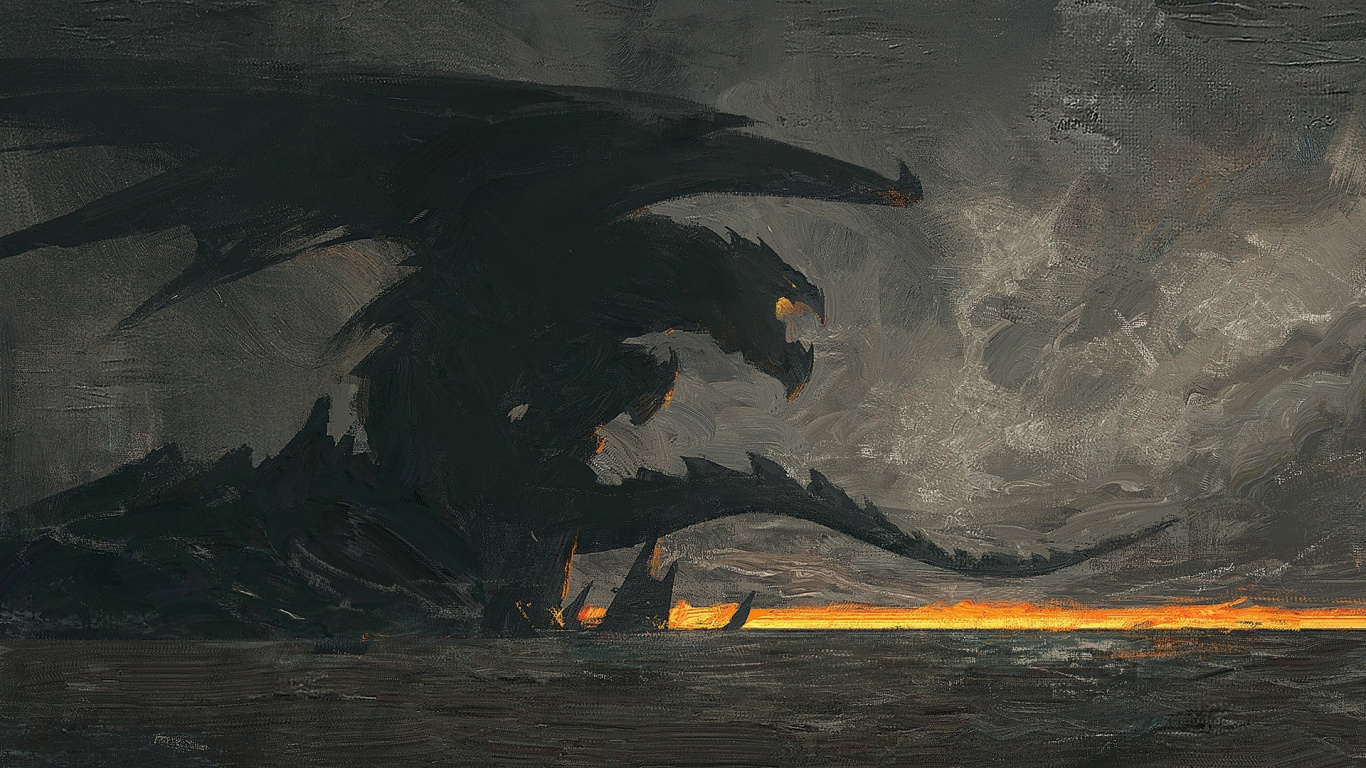 Dragon, Fantasy, Dark, Art, Wallpaper - Painting 1366 X 768 - HD Wallpaper 