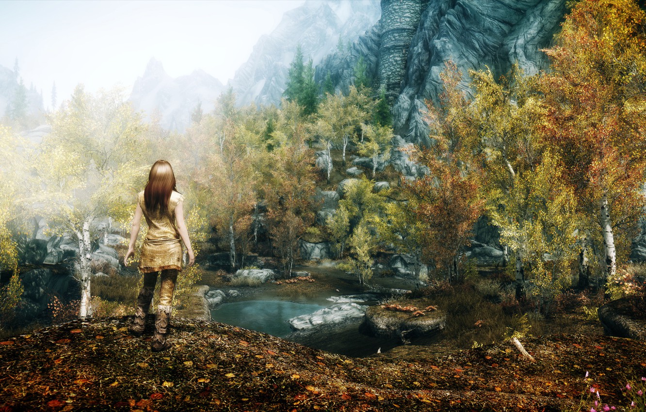 Photo Wallpaper Girl, Nature, Mountains, The Game, - Skyrim Wallpaper Ios 5 - HD Wallpaper 