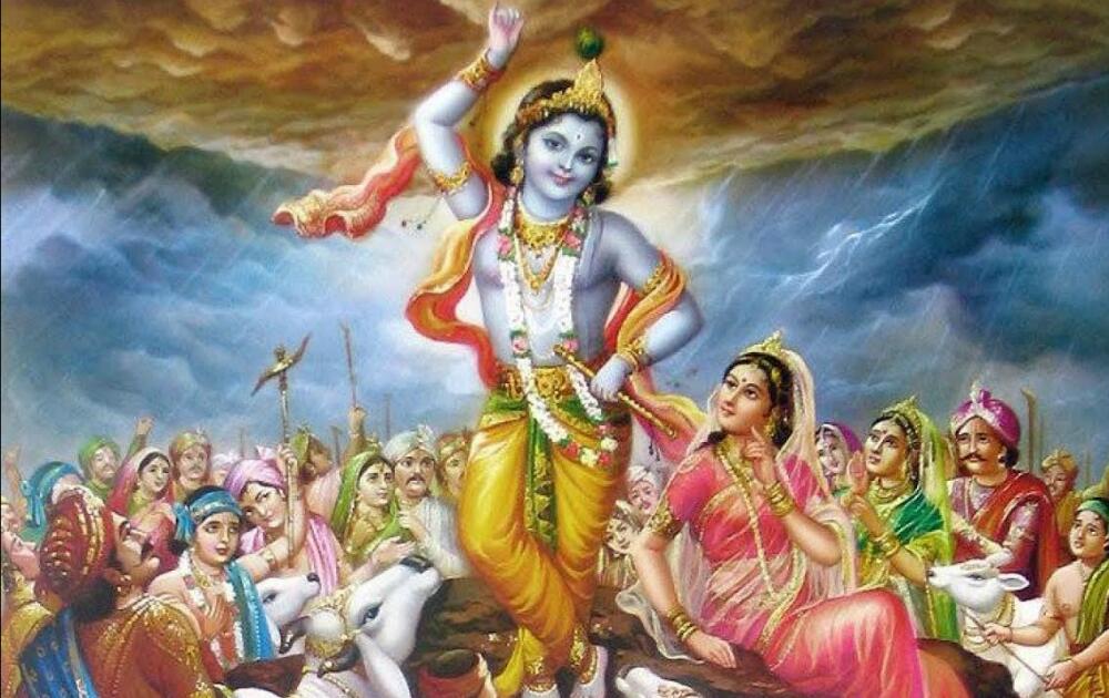 Krishna Lifting Govardhan - HD Wallpaper 