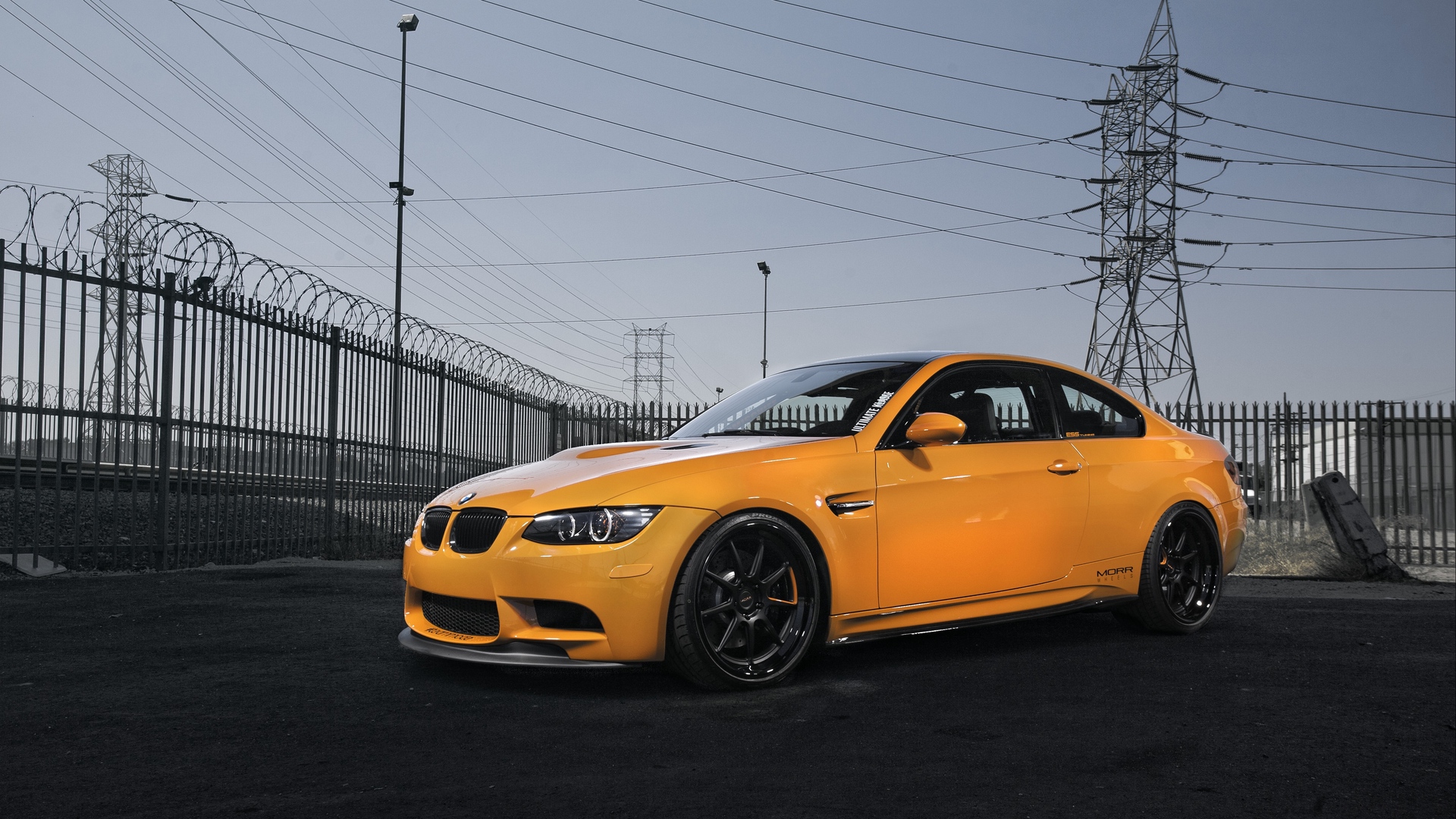 Bmw M3 E92 Orange And Power Lines View - Bmw E92 M3 4k - HD Wallpaper 