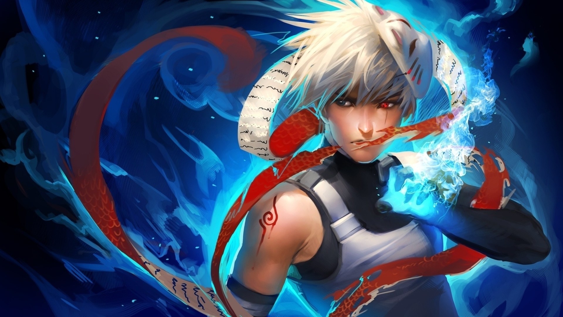 Anime White Hair Ninja - HD Wallpaper 