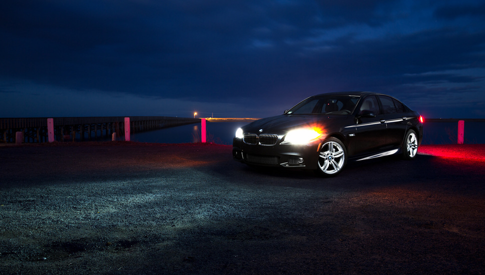 F10, Beach, 5 Series, Black, Night, Front, Highlights, - Bmw Wallpaper Hd F10 - HD Wallpaper 