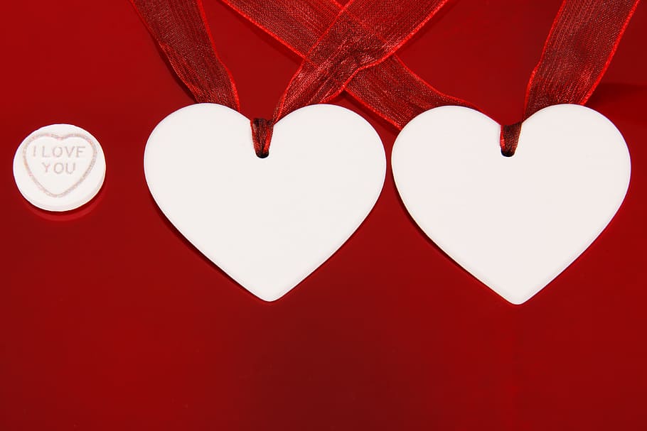 Two White Heart Decors, Background, Celebration, Couple, - Happy Valentine Day Dp - HD Wallpaper 
