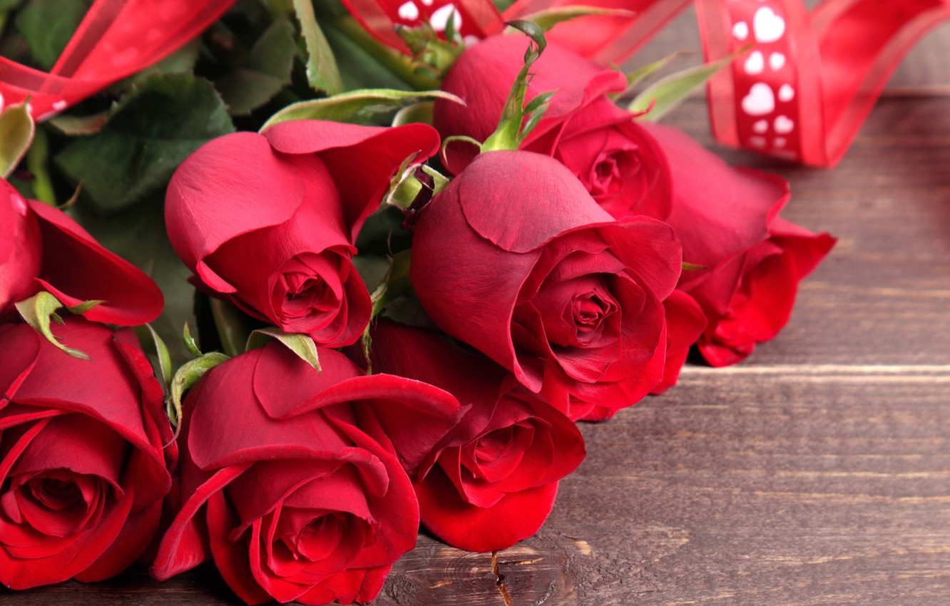 Photo Wallpaper Bouquet, Red, Love, Heart, Romantic, - Red Roses With Heart - HD Wallpaper 