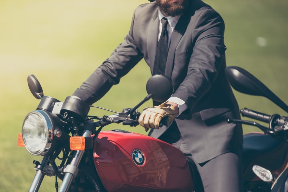 Man Riding Red Bmw Motorcycle Preview - Riding Motorcycle With Suit - HD Wallpaper 