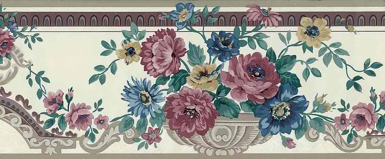 Floral Urn Vintage Wallpaper Border, Rose, Taupe, Purple, - Common Peony - HD Wallpaper 