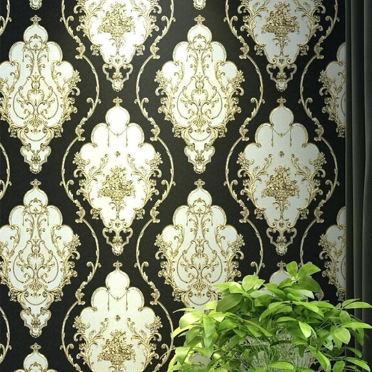 Gold Classic Floral Damask Wallpaper Stereo Vinyl Wall - Black And Gold Damask - HD Wallpaper 