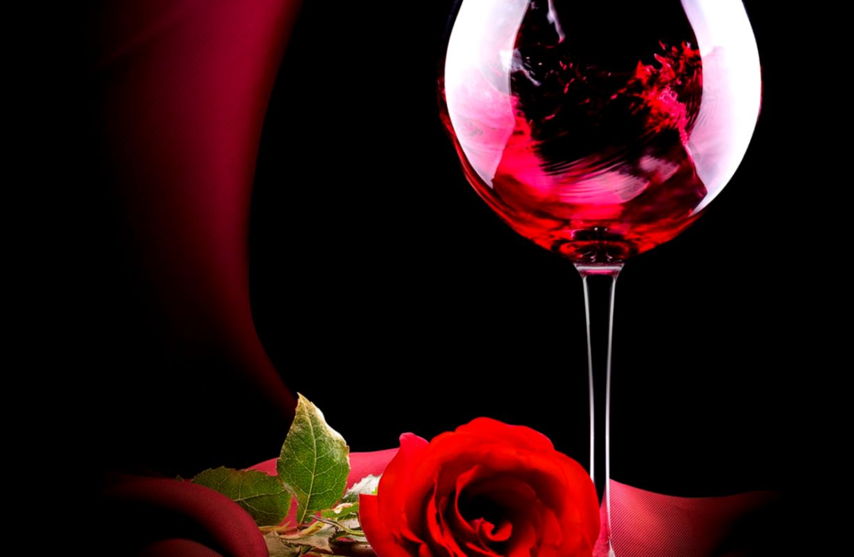 Wallpaper Wine Glass Rose Roses Valentines Day Wine - Mobile Wallpaper