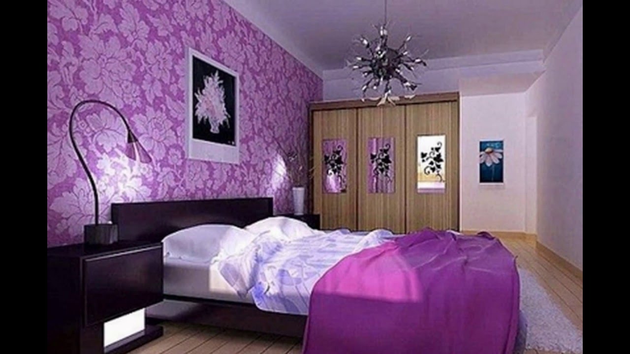 Purple Colour Bedroom Design - HD Wallpaper 