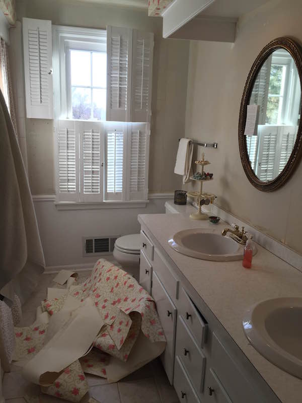 Stripping Guest Bathroom Wallpaper - Bathroom Sink - HD Wallpaper 