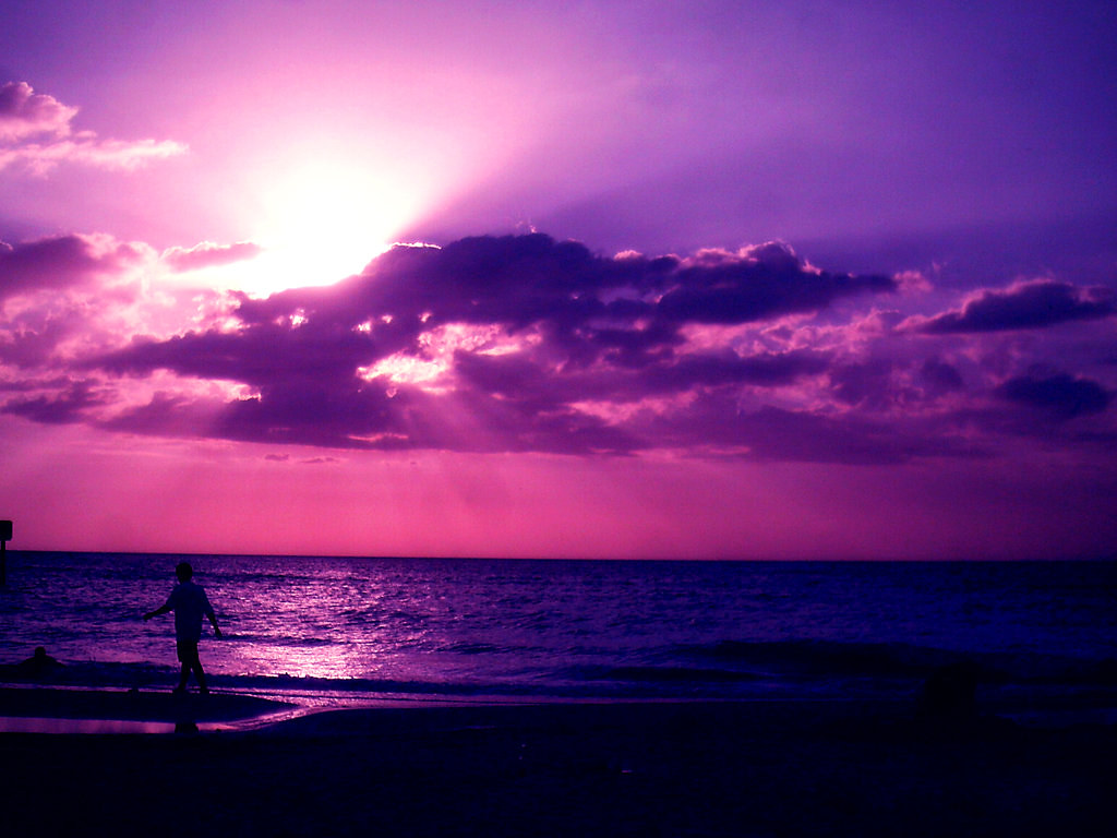 Purple Ocean Sunset Backgrounds - HD Wallpaper 