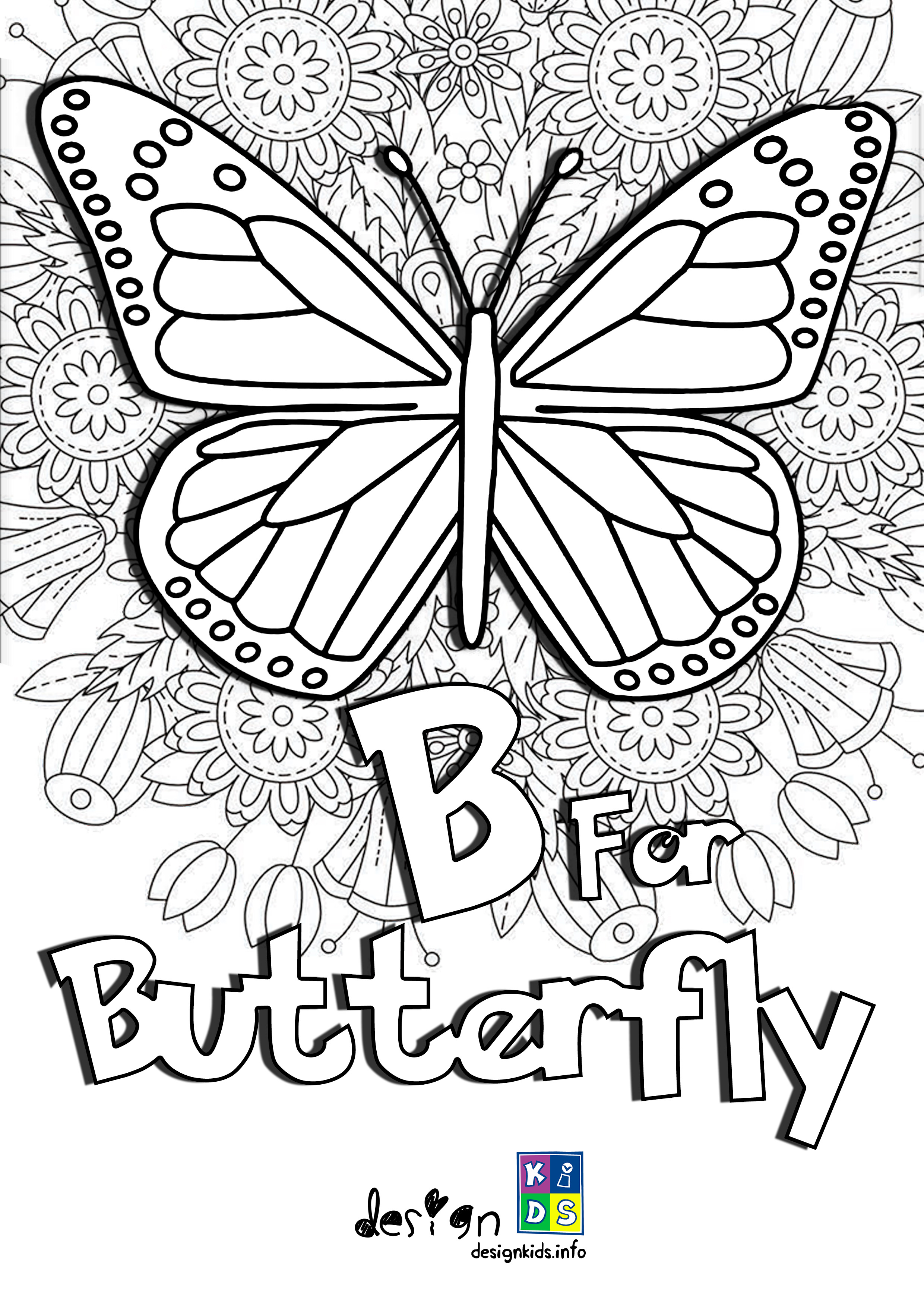 B For Butterfly Alphabet Coloring Wallpaper - Coloring Pages Of Butterflies - HD Wallpaper 