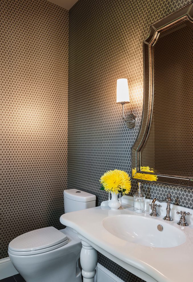 Contemporary Wallpaper Designs Powder Room Transitional - Interior Design - HD Wallpaper 