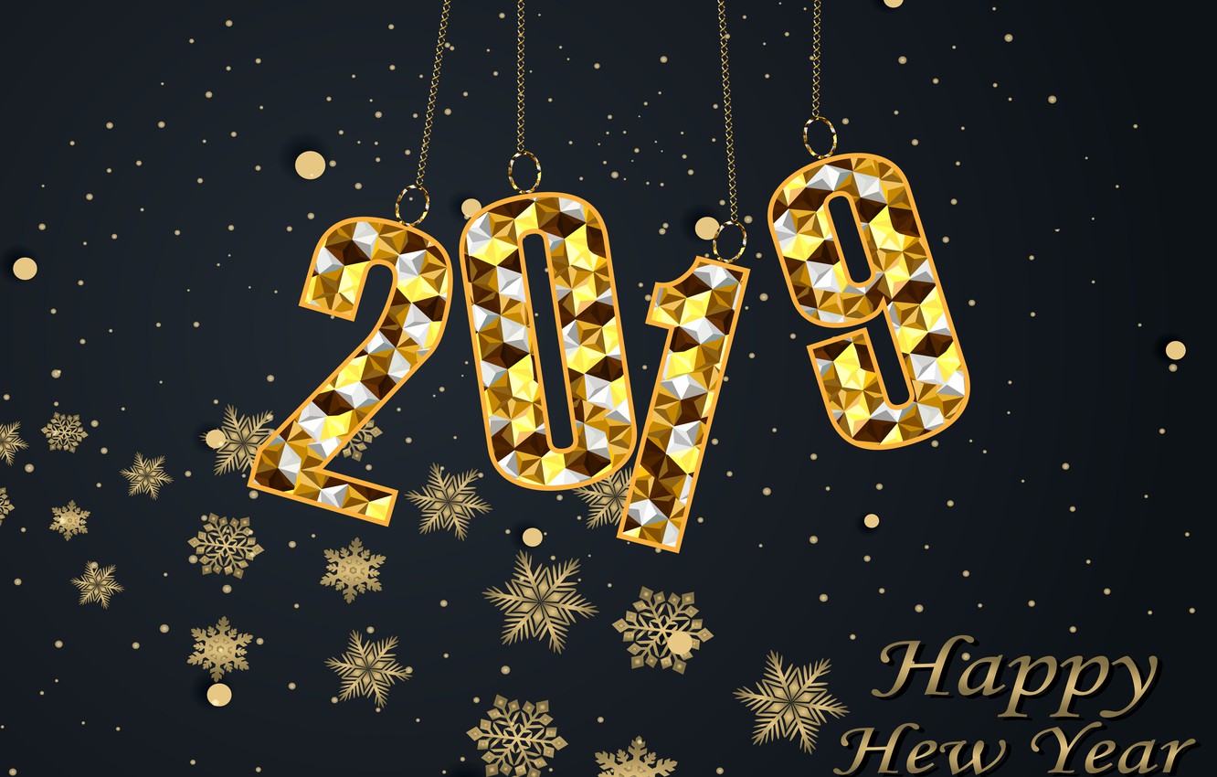 Photo Wallpaper Snowflakes, Gold, New Year, Figures, - New Year - HD Wallpaper 