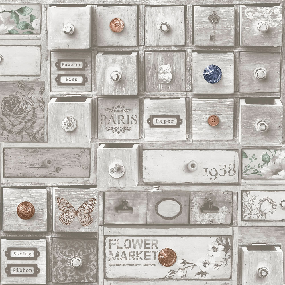 Graham & Brown Fresco Apothecary Drawers - HD Wallpaper 
