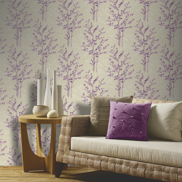 Living Wallpaper Ideas Purple Accents Wooden Floor - Living Room Wallpaper Ideas Purple - HD Wallpaper 