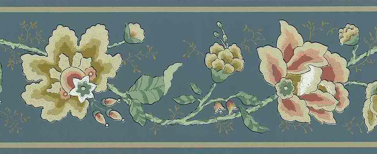 Slate Blue Vintage Wallpaper Border - Floral Wallpaper And Border - HD Wallpaper 