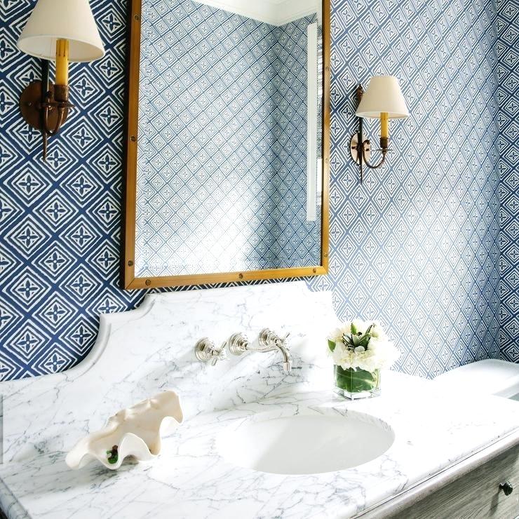 Blue Bathroom Wallpaper Blue And Gold Bathroom With - Blue And White Wallpaper  Bathroom - 740x740 Wallpaper 